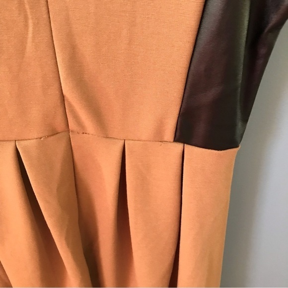 Leo meets Virgo camel/tan sleeveless plated dress with faux leather accents - Picture 5 of 9